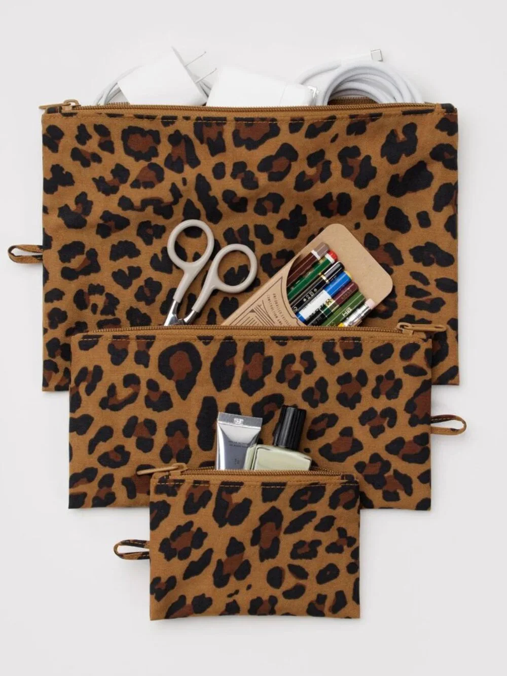 NWT Baggu Flat Pouch Set - Leopard